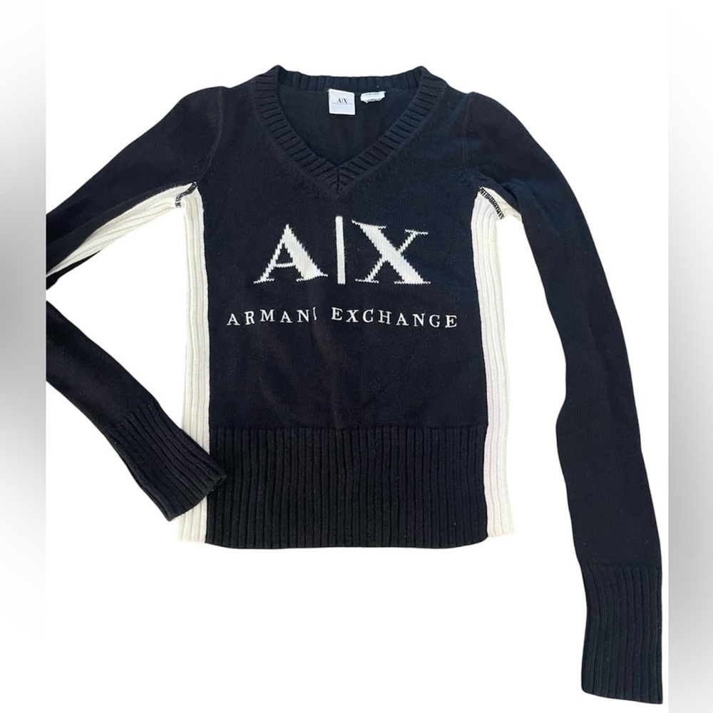 🖤Armani Exchange Big Logo V-Neck Sweater Women’s Size XS Vintage🖤